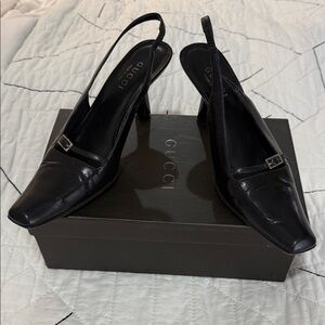 Gucci Black Leather Slingback Heels